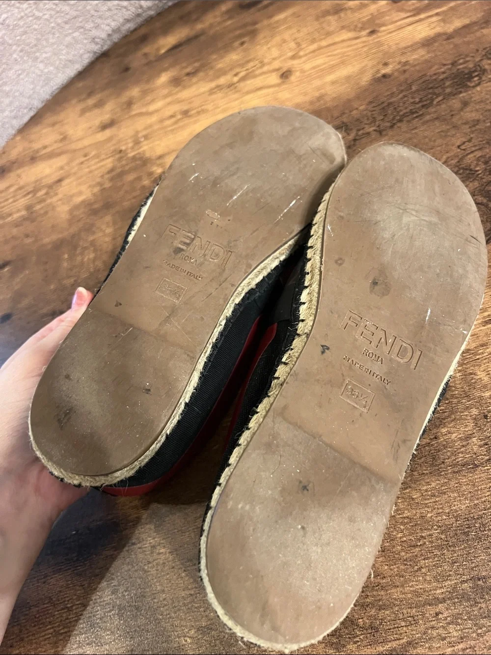Fendi Black and Red Espadrille Slip-On Shoes